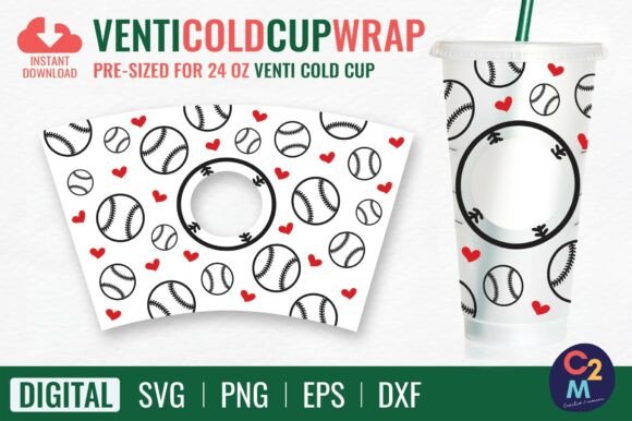 Baseball Venti Cold Cup SVG: Graphics & Tumbler Wraps