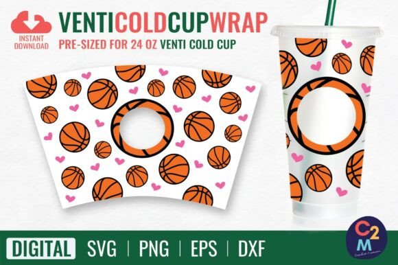 Basketball Venti Cold Cup SVG: Tumbler Wraps Graphics