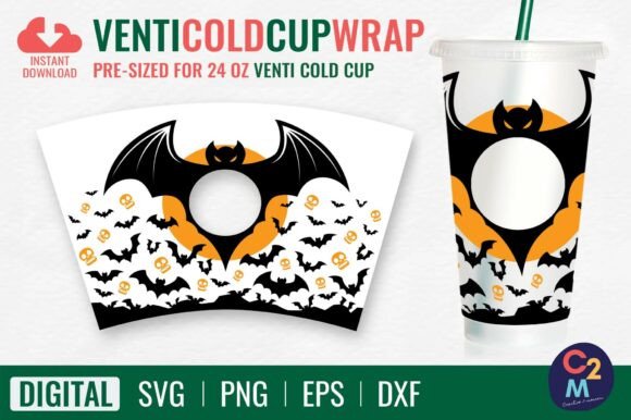 Bats Halloween Venti Cold Cup: Graphics & Tumbler Wraps for Crafters