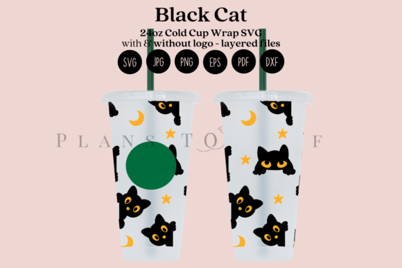 Black Cat Tumbler Wrap: Graphics for Crafts & Branding