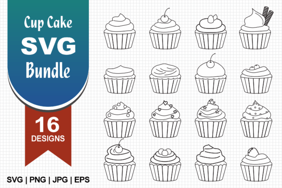 Cup Cake Line Art SVG & Doodle for Branding