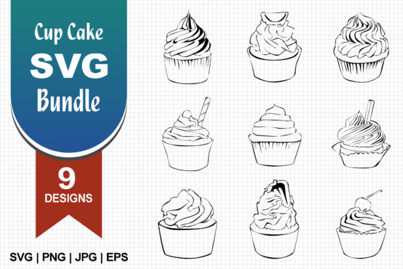 Cup Cake Line Art SVG Graphics for Illustrations