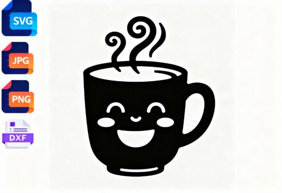 Cute Happy Coffee Cup Kawaii SVG Cut: Graphics & Crafts for Blogs