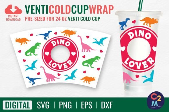 Dinosaur Venti Cold Cup SVG: Graphics & Tumbler Wraps