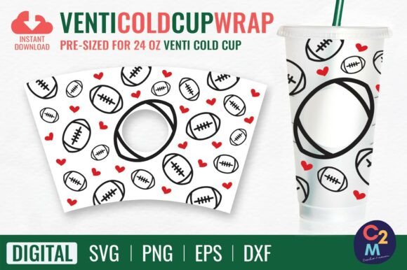 Football Venti Cold Cup 24oz SVG: Graphics & Tumbler Wraps