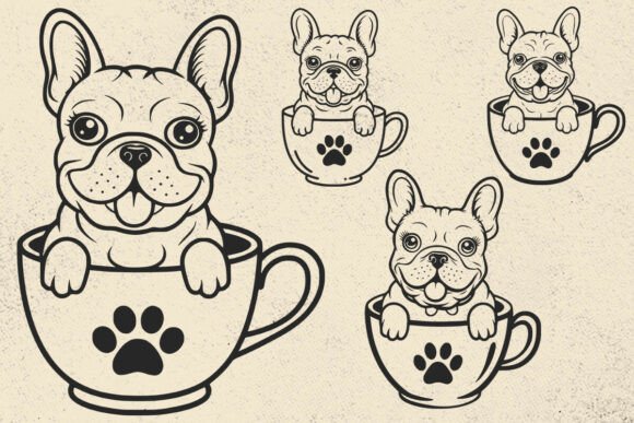 French Bulldog in Coffee Cup Graphics for Crafts
