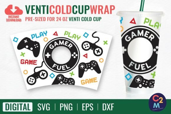 Gamer Fuel Venti Cold Cup 24oz SVG Graphics & Tumbler Wraps