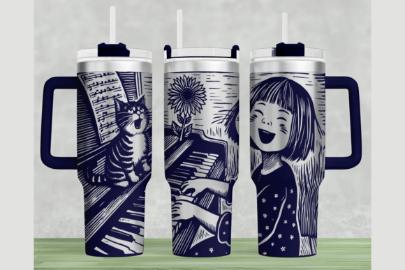Girl and Cat 40oz Laser Tumbler Wrap SVG: Graphics & Laser Engraving