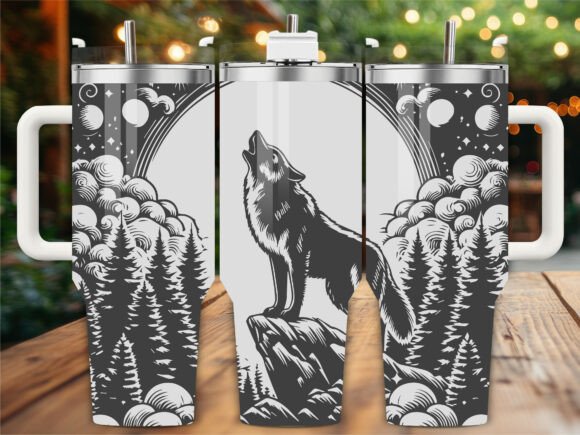 Howling Wolf Moon Tumbler Graphics and Tumbler Wraps