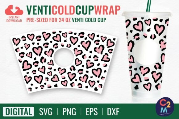 Leopard Heart Venti Cold Cup SVG: Graphics & Tumbler Wraps