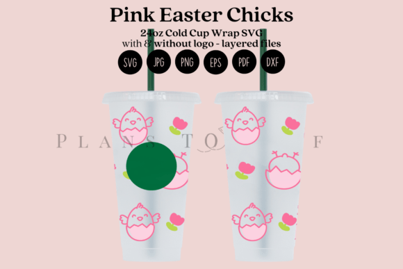 Pink Easter Chick 24oz Cold Cup Wrap SVG: Graphics & Tumbler Wraps