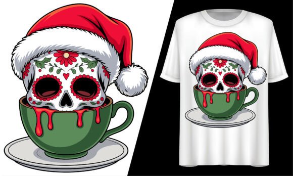 Santa Skull Coffee Cup: Graphics for T-Shirt Designs