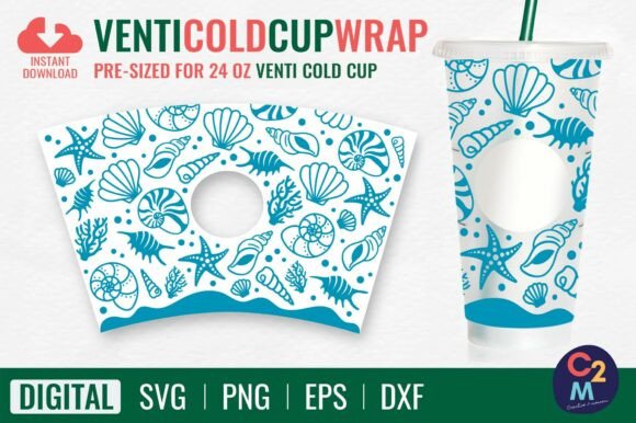 Sea Shells Venti Cold Cup 24oz SVG Graphics Tumbler