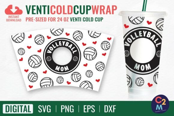Volleyball Mom Venti Cold Cup SVG: Graphics & Tumbler Wraps